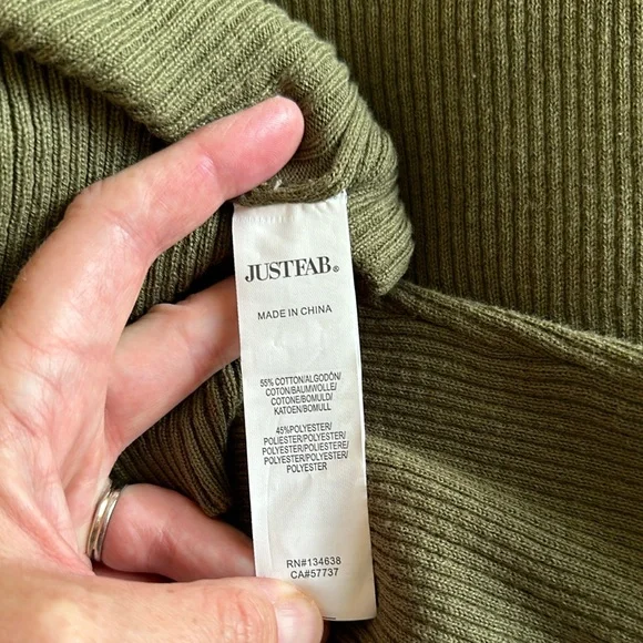 JustFab Olive Green Cold Shoulder Ribbed Knee-Length Dress Size Medium - Picture 8 of 13